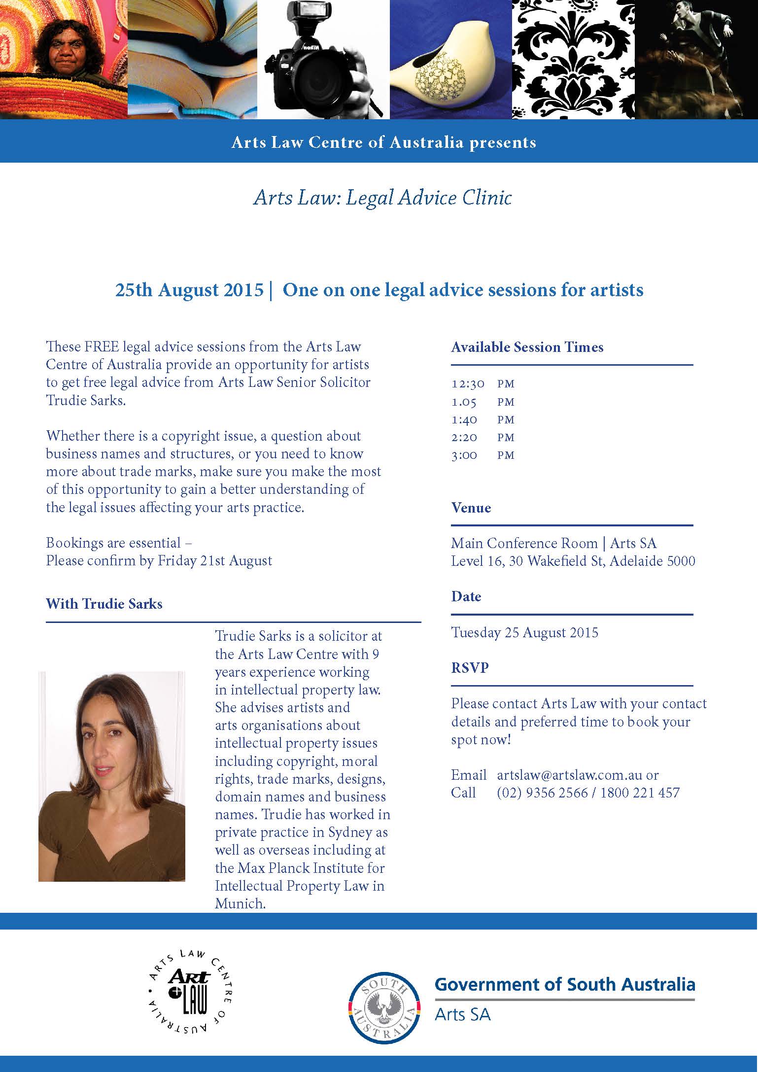 Arts Law News Arts Law Legal Advice Clinic Adelaide