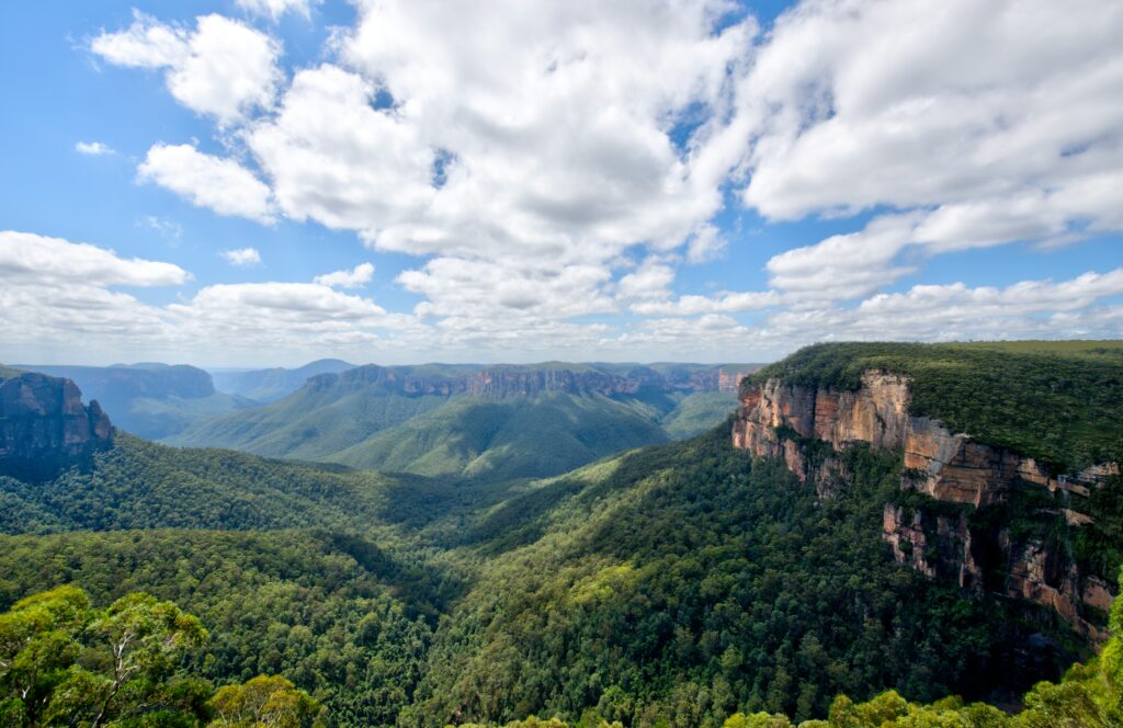 A photograph of the Blue Mountains on a sunny day.