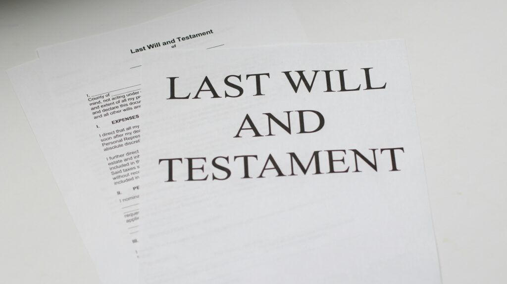 Photograph of papers which read 'Last Will and Testament'