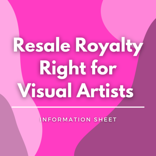 White text on pink background with the words Resale Royalty Right for Visual Artists